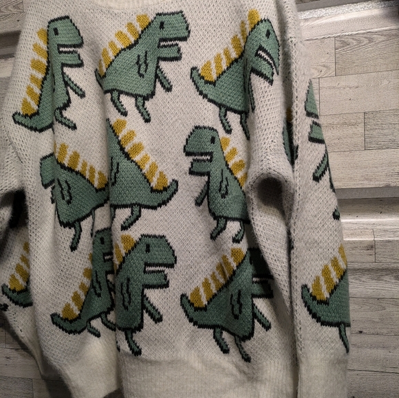 Playful Dinosaur Crewneck Sweater - Cream and Green - Picture 3 of 6